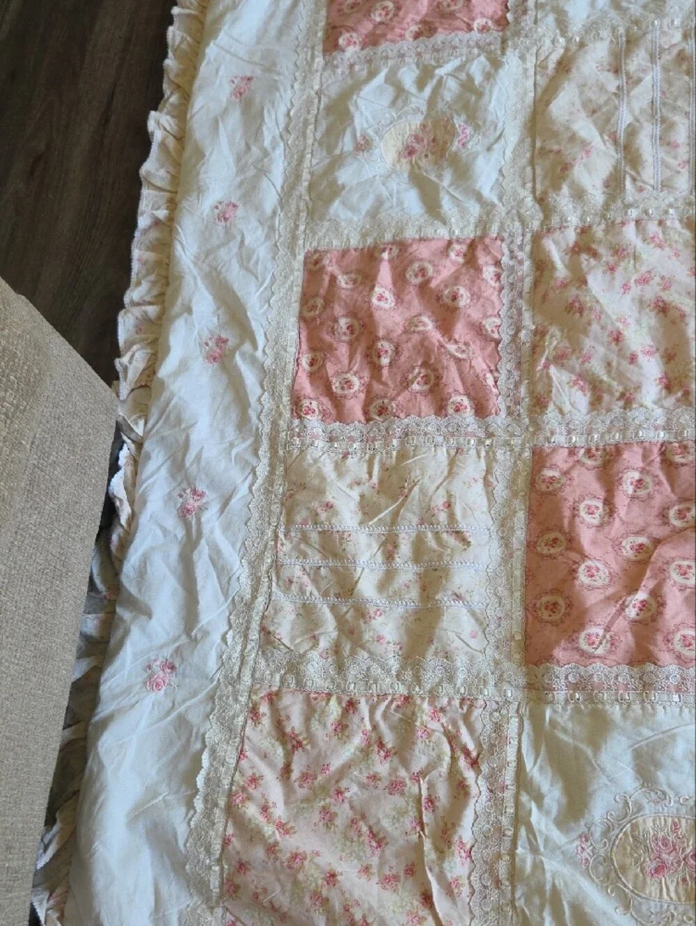 Vintage Classic Patchwork Pink and Cream Quilt Duvet Cover 86 × 78
